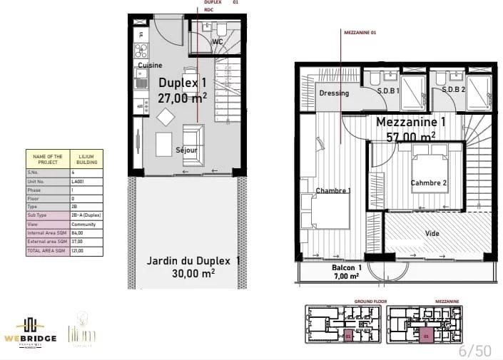 Appartement ou duplex 2 chambres dans une résidence de prestiige