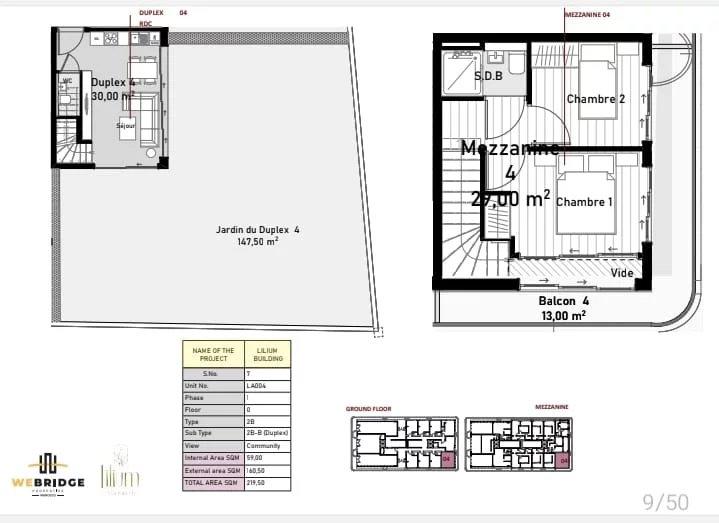 Appartement ou duplex 2 chambres dans une résidence de prestiige