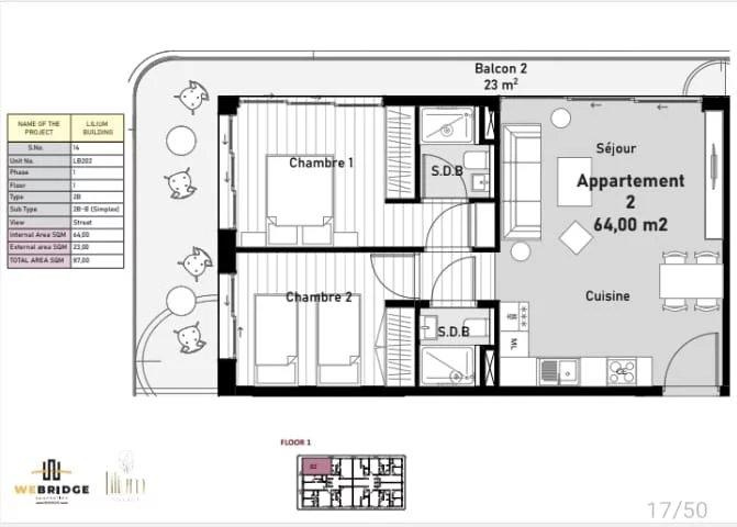 Appartement ou duplex 2 chambres dans une résidence de prestiige