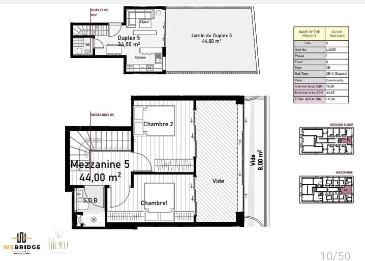 Appartement ou duplex 2 chambres dans une résidence de prestiige
